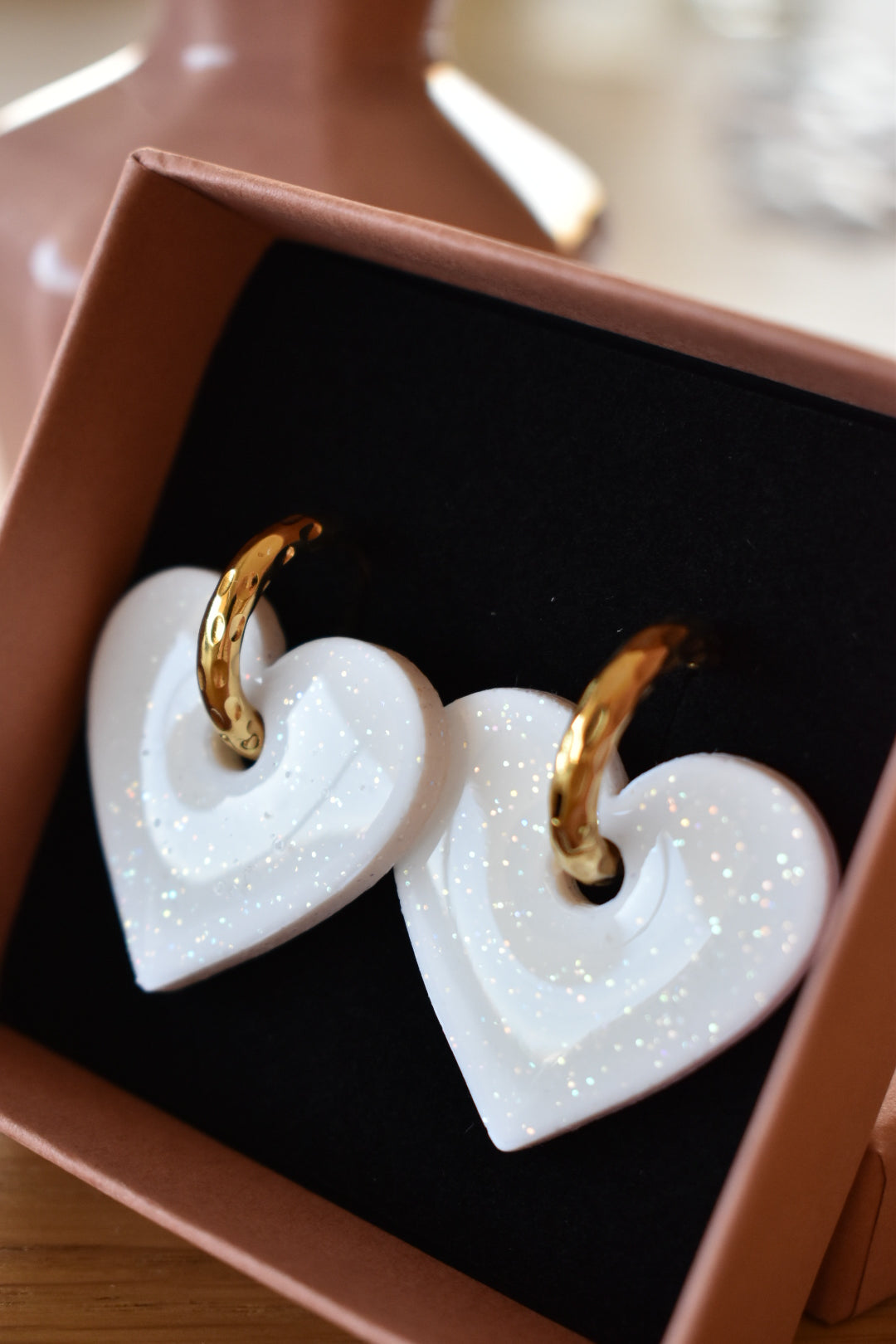 Pampilles cœurs, blanc pailleté