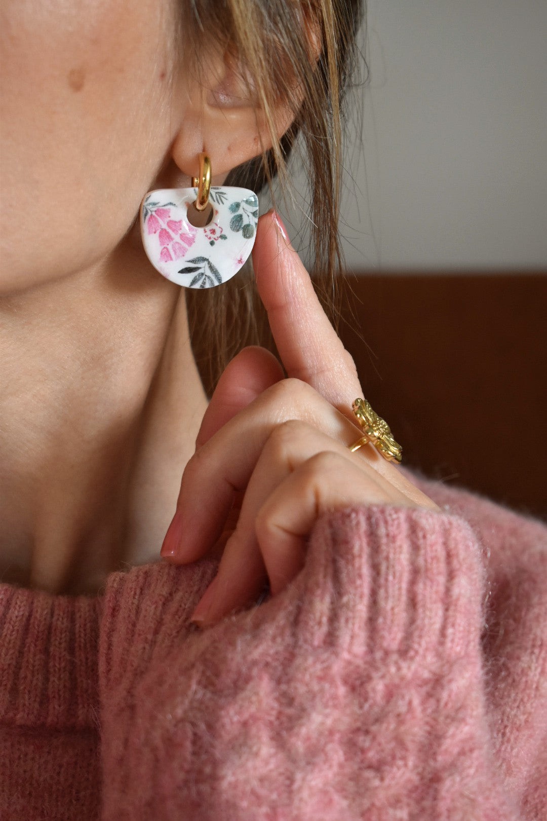 Pampilles demi-cercle, motif fleurs