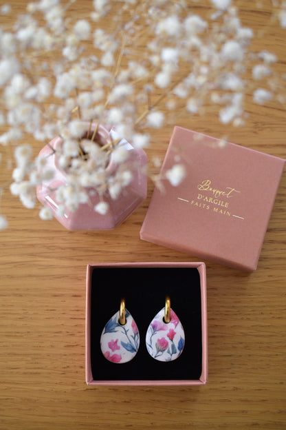 Pampilles gouttes, motif fleurs sauvages