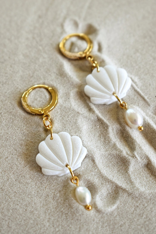 Boucles d'oreilles "Coquillages et perles d'eau douce"