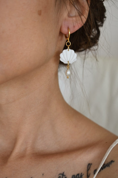 Boucles d'oreilles "Coquillages et perles d'eau douce"