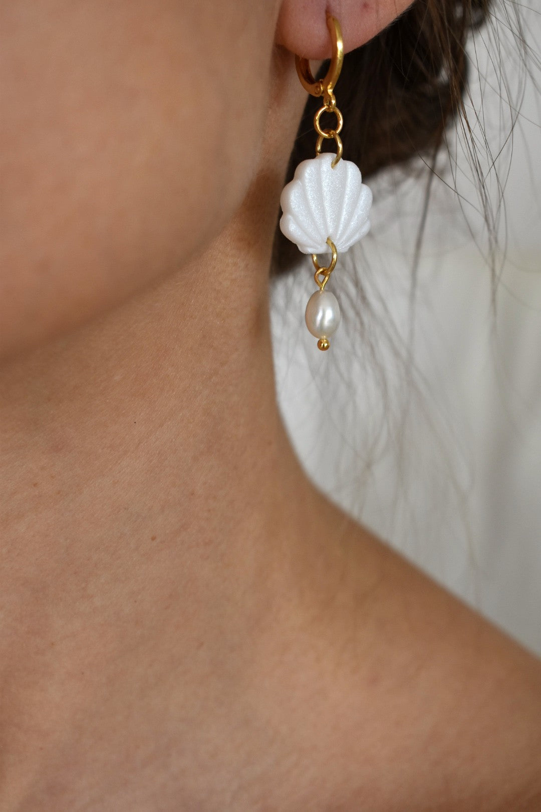 Boucles d'oreilles "Coquillages et perles d'eau douce"