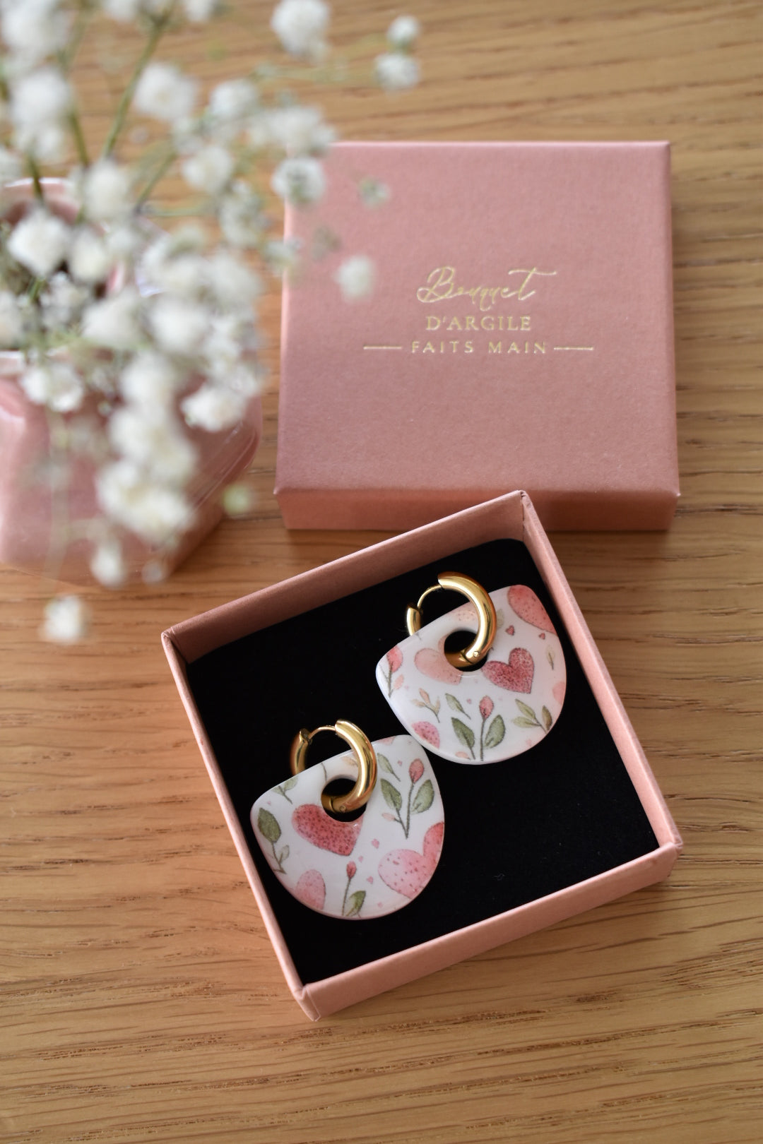 Pampilles demi-cercle, cœurs façon floral