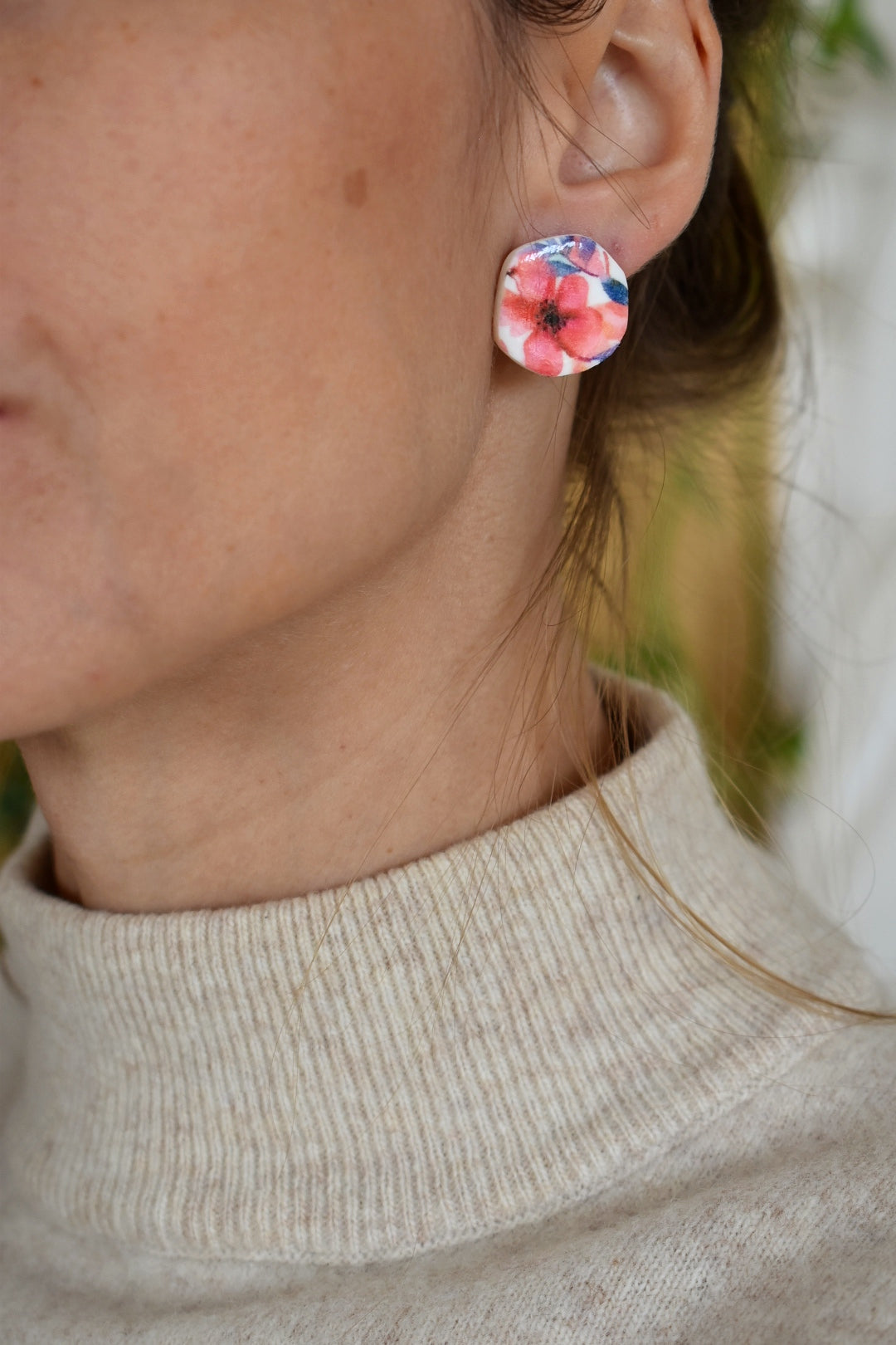 “Floral watercolor” chip earrings