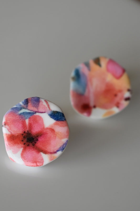 “Floral watercolor” chip earrings