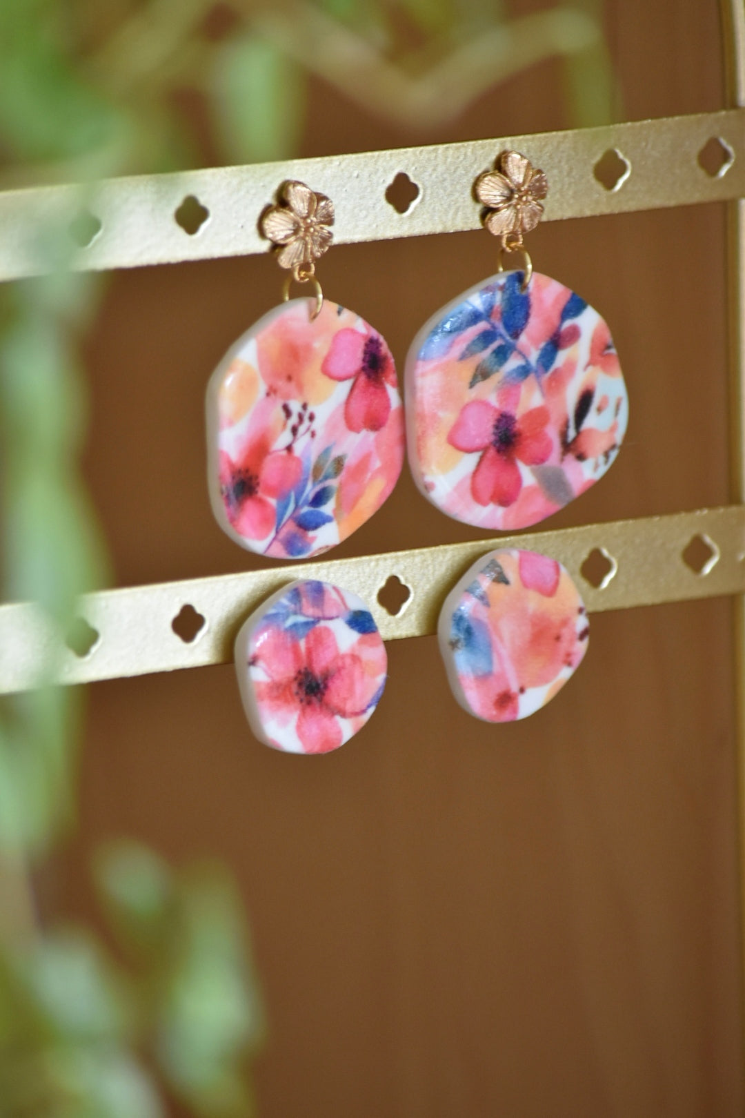 “Floral watercolor” chip earrings