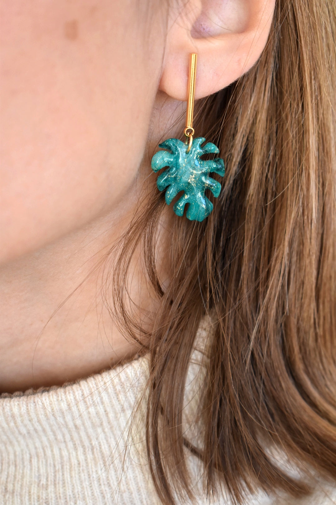 Boucles d'oreilles "MONSTERA" marbrées