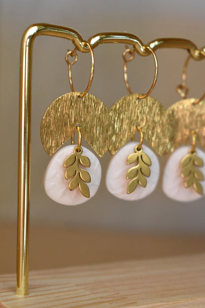 White and gold foliage earrings