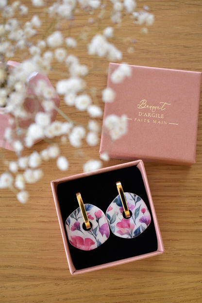Pampilles motif fleurs sauvages roses