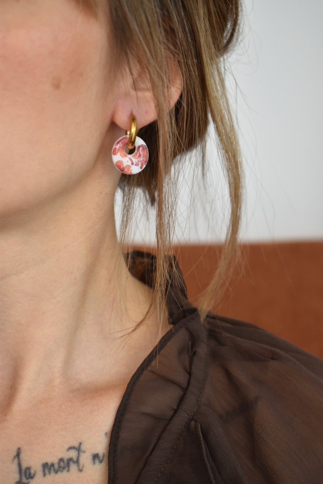 Mini pampilles, motif fleurs marrons