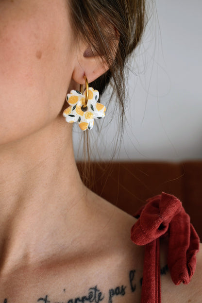Pampilles grandes fleurs, motif citrons