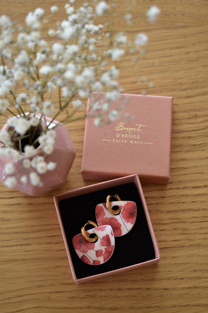 Pampilles demi-cercle, motif coquelicots