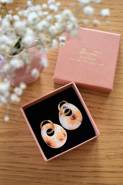 Pampilles ovales motif tournesols