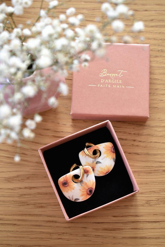 Pampilles demi-cercle, motif tournesols