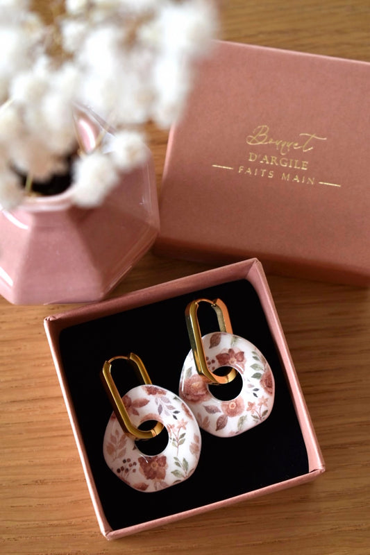 Pampilles motif floral marron