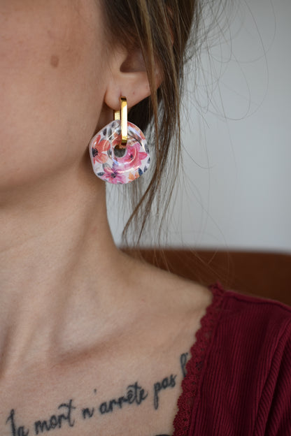 Pampilles organiques, motif fleurs multicolores