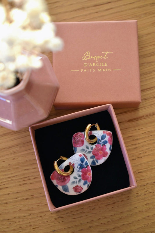 Pampilles demi-cercle, fleurs bordeaux