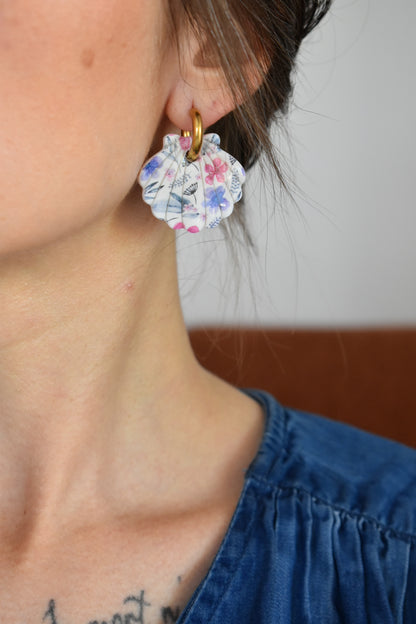 Pampilles grand coquillage motif floral