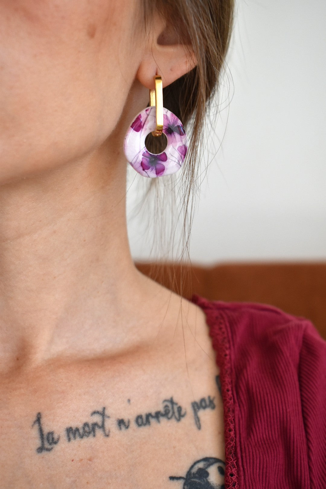 Pampilles motif fleurs violettes