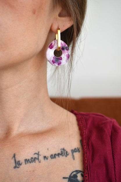 Pampilles motif fleurs violettes