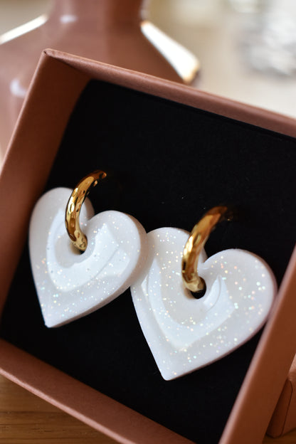 Pampilles cœurs, blanc pailleté