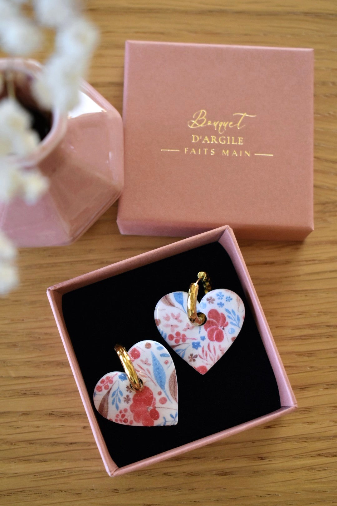 Pampilles cœurs, motif fleurs