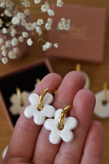 Pampilles petites fleurs, blanc pailleté