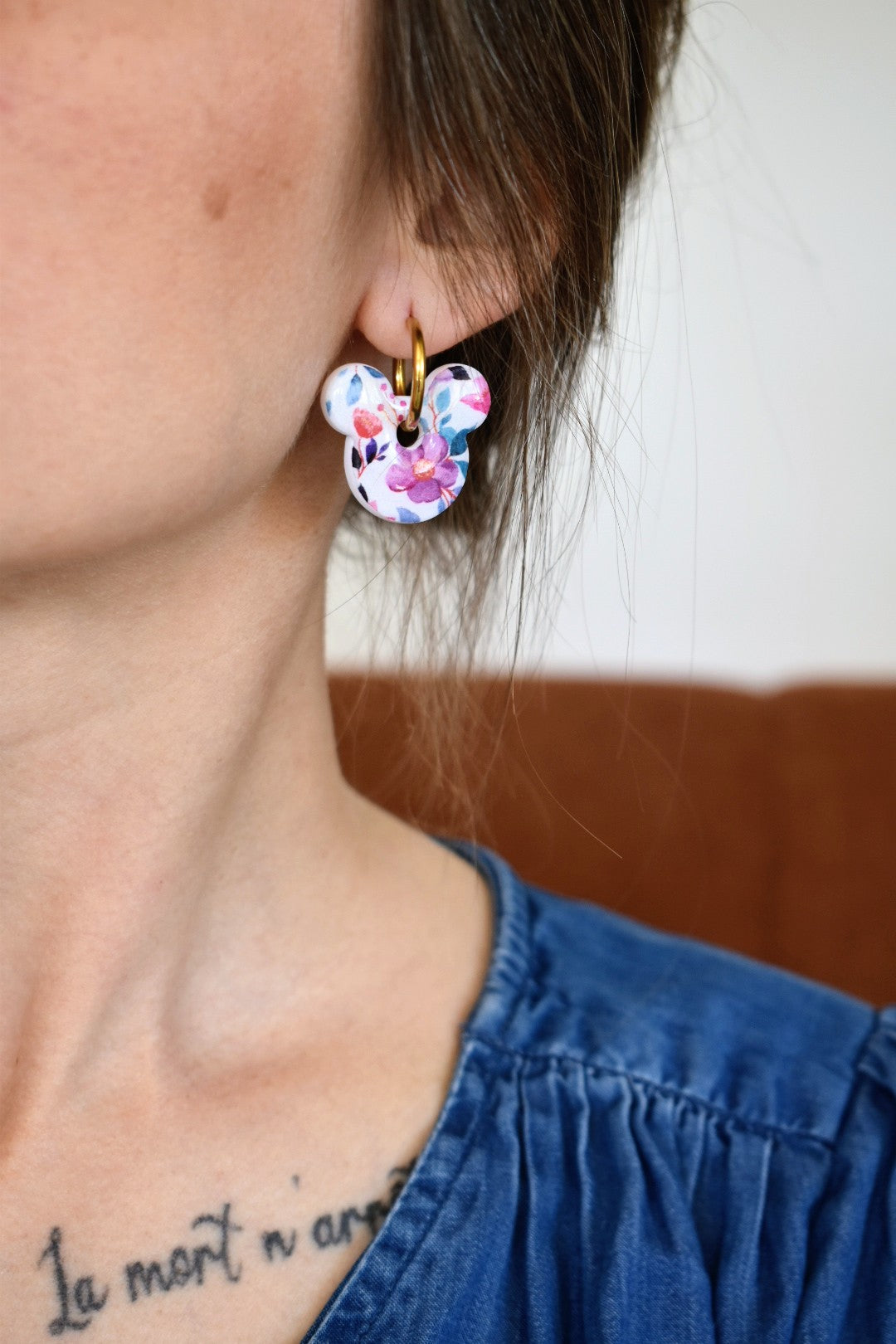 Pampilles tête de souris motif floral (2 tailles)