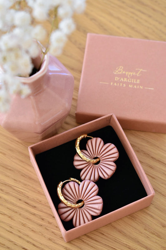 Pampilles fleurs texturées rose gold