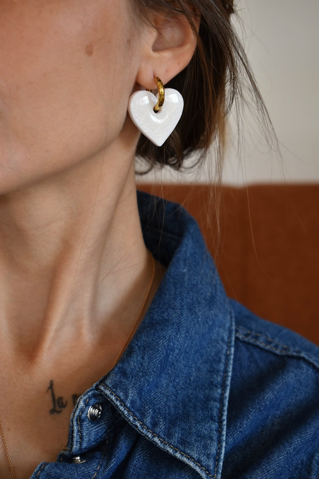 Pampilles cœurs, blanc pailleté