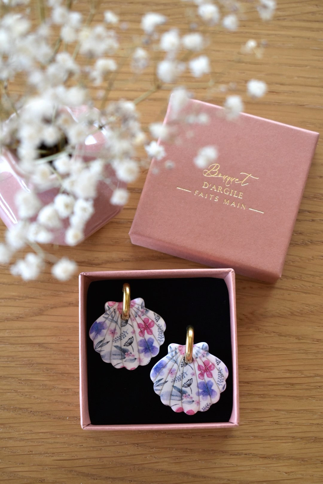 Pampilles grand coquillage motif floral