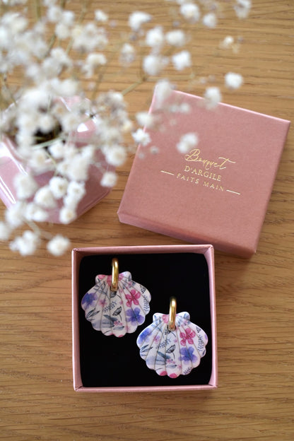 Pampilles grand coquillage motif floral