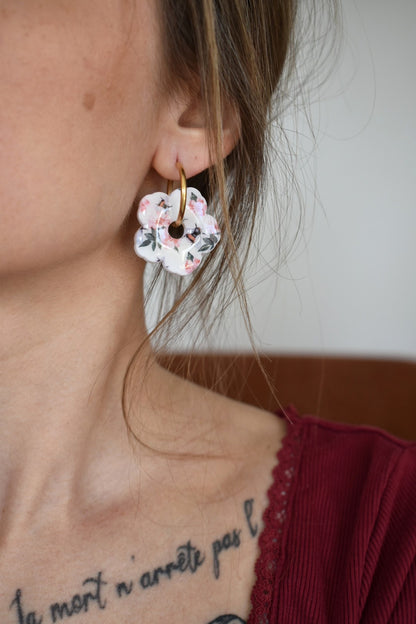 Pampilles grandes fleurs à motifs abeilles