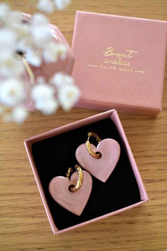 Pampilles cœurs, or rose nacré