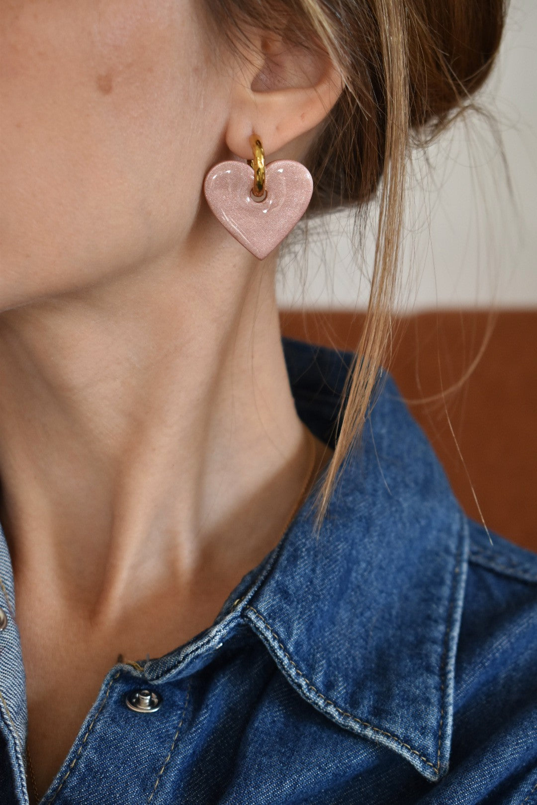 Pampilles cœurs, or rose nacré