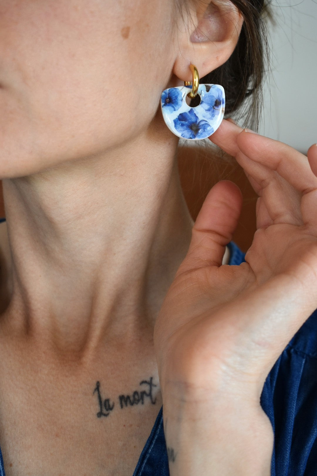 Créoles interchangeables, demi-cercle motif floral